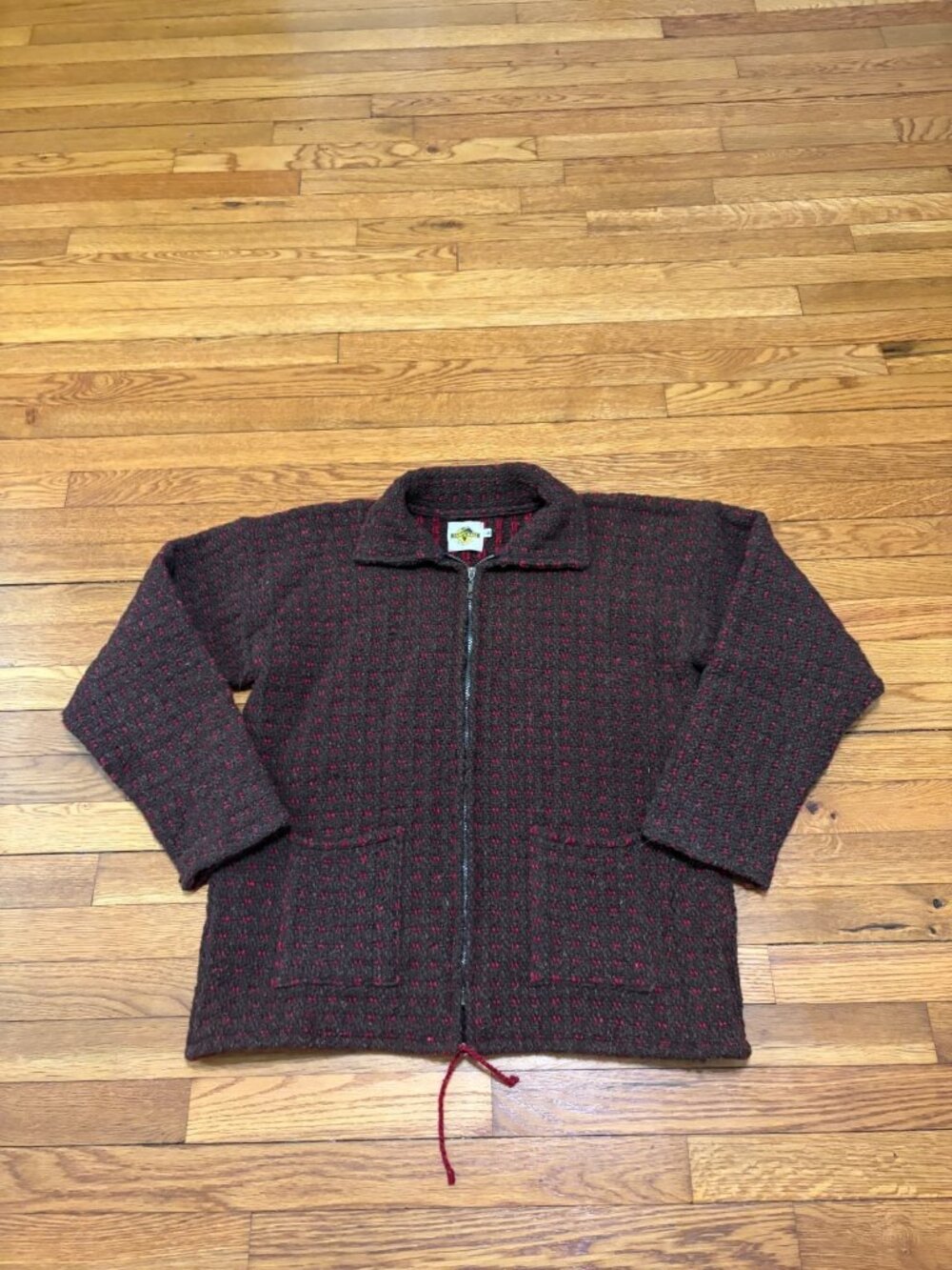 Earth Ragz Mens Jacket Size Medium Red Brown Cotton Knit Full Zip Sweater Pocket
